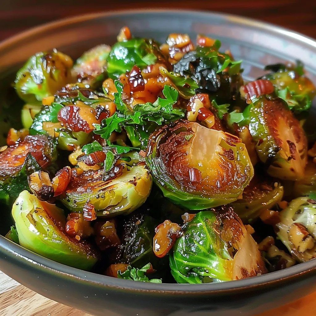 Ahornsirup-Rosenkohl mit Pekannüssen