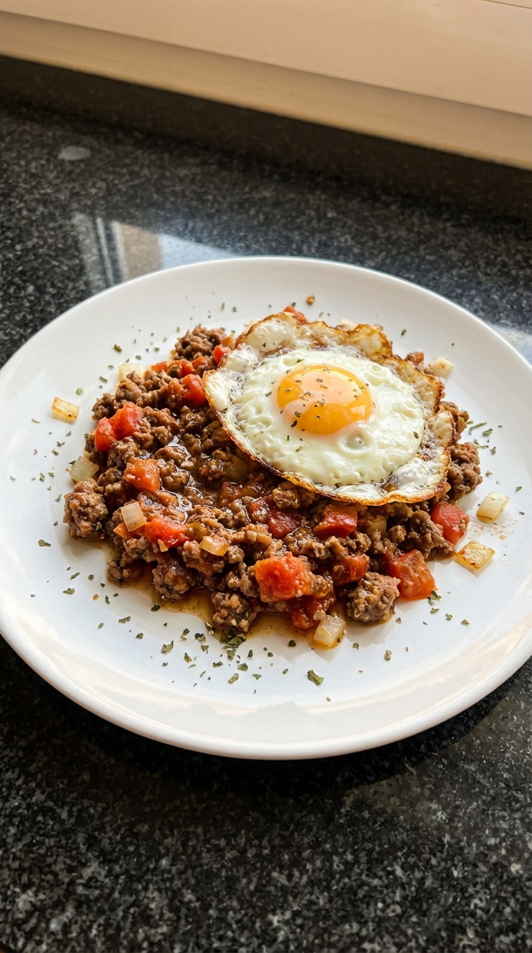 Rind Picadillo mit Spiegelei
