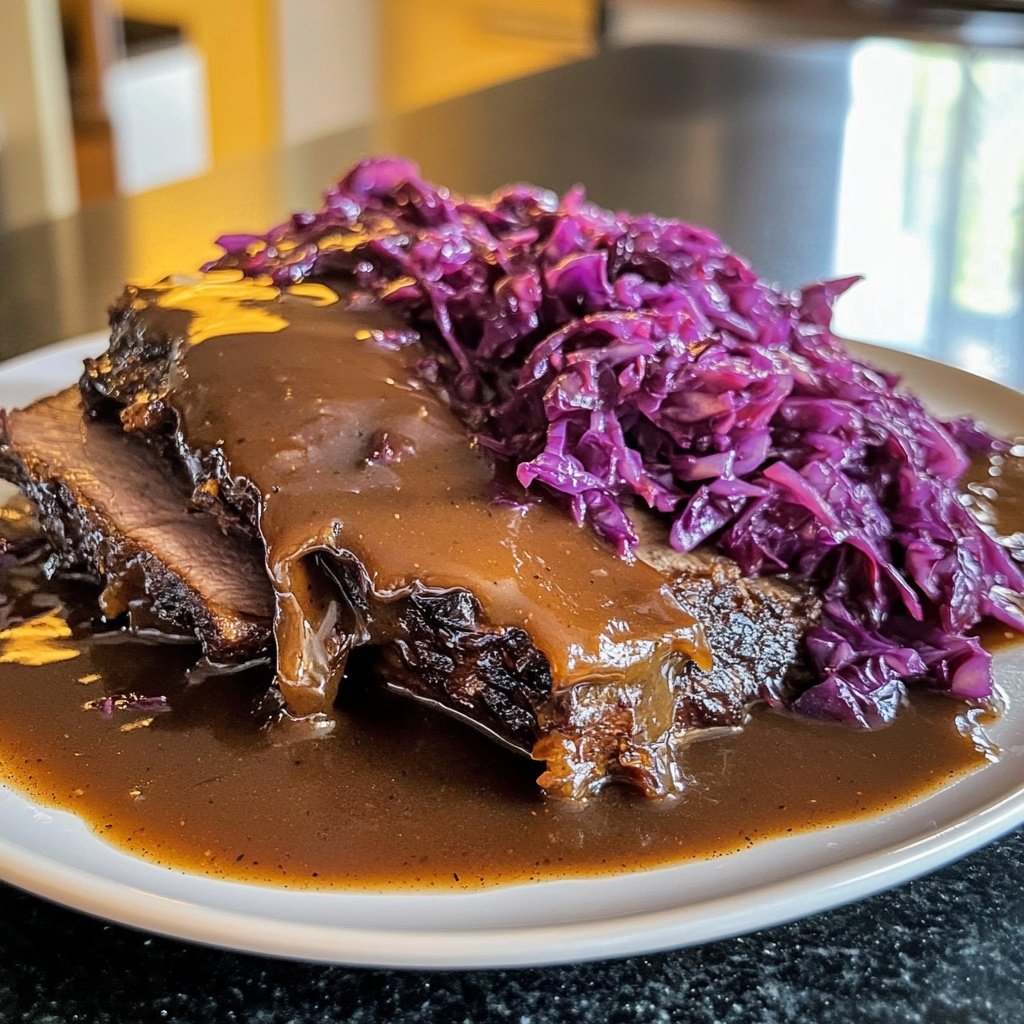 Deftiger Hausmannskost-Rinderbraten mit Rotkohl