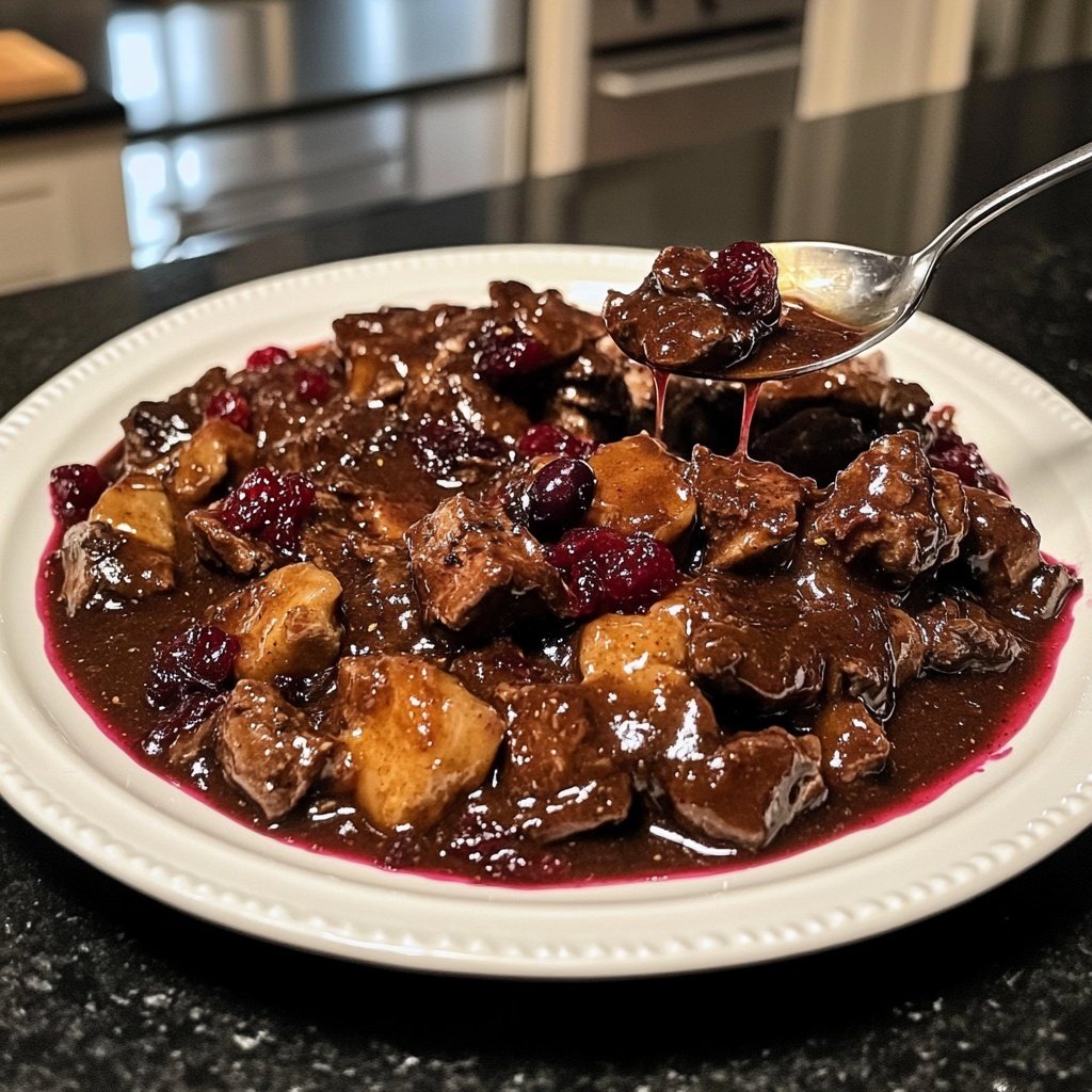 Hirschgulasch mit Preiselbeerjus