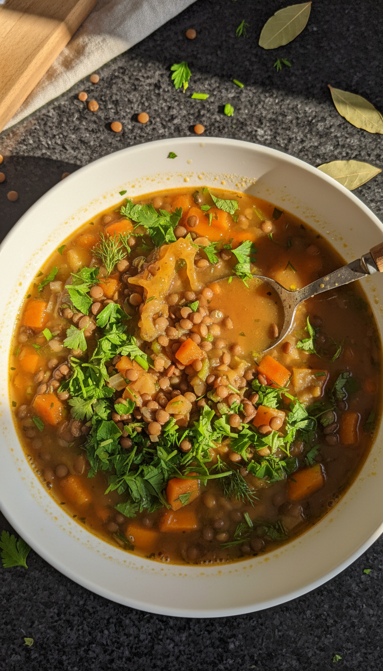 Linsen Gemüse Frühlings Suppe