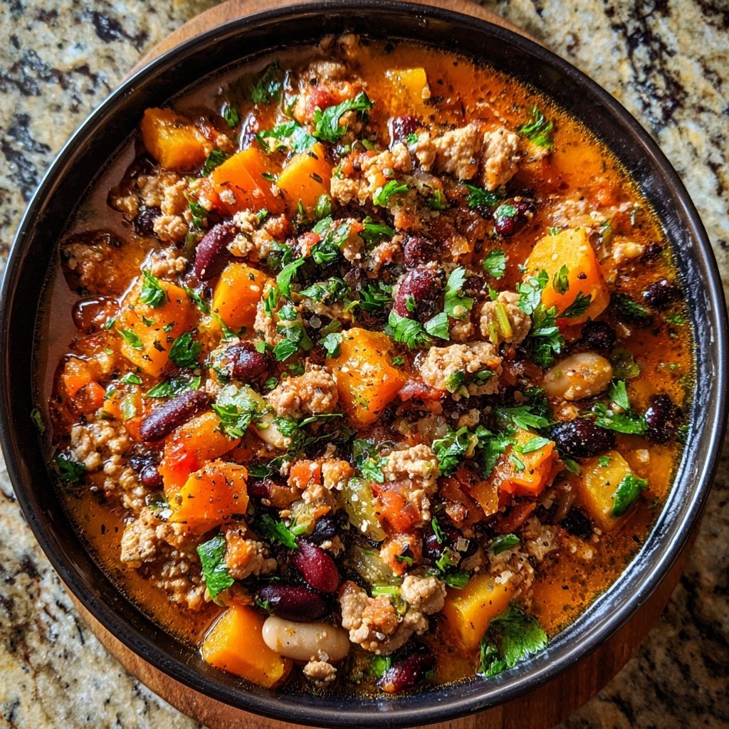 Weiße Bohnen Kürbis Truthahn Chili