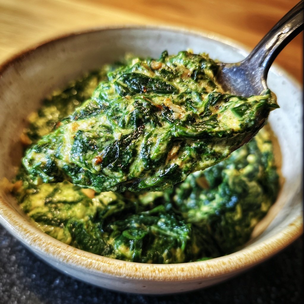 Cremiger Spinat mit Muskatnuss Topping