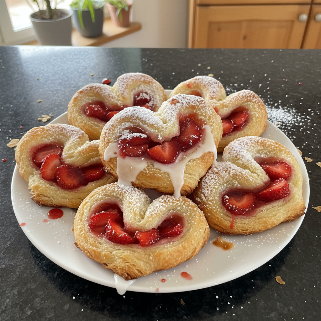 Erdbeer Gefüllte Croissant Herzen