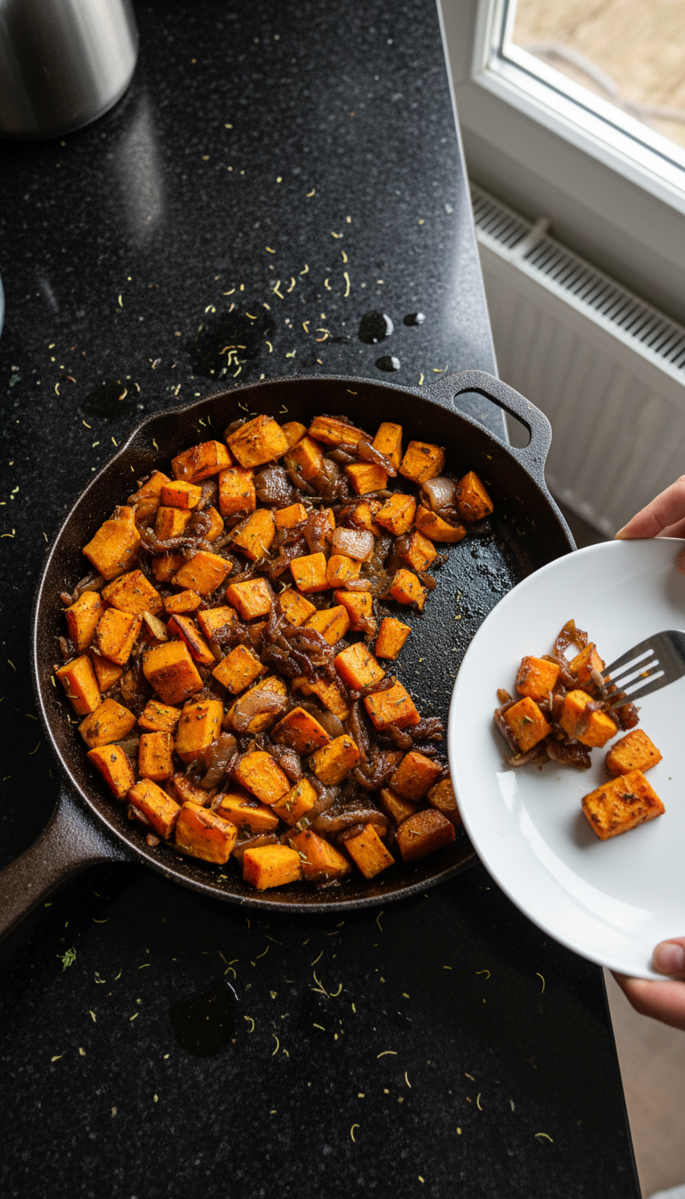 Süßkartoffelpfanne mit Zwiebeln