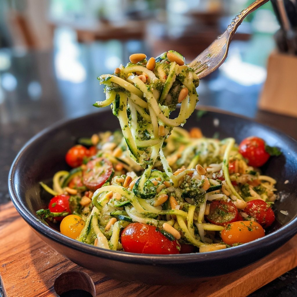 Zucchini-Nudelsalat mit Pesto