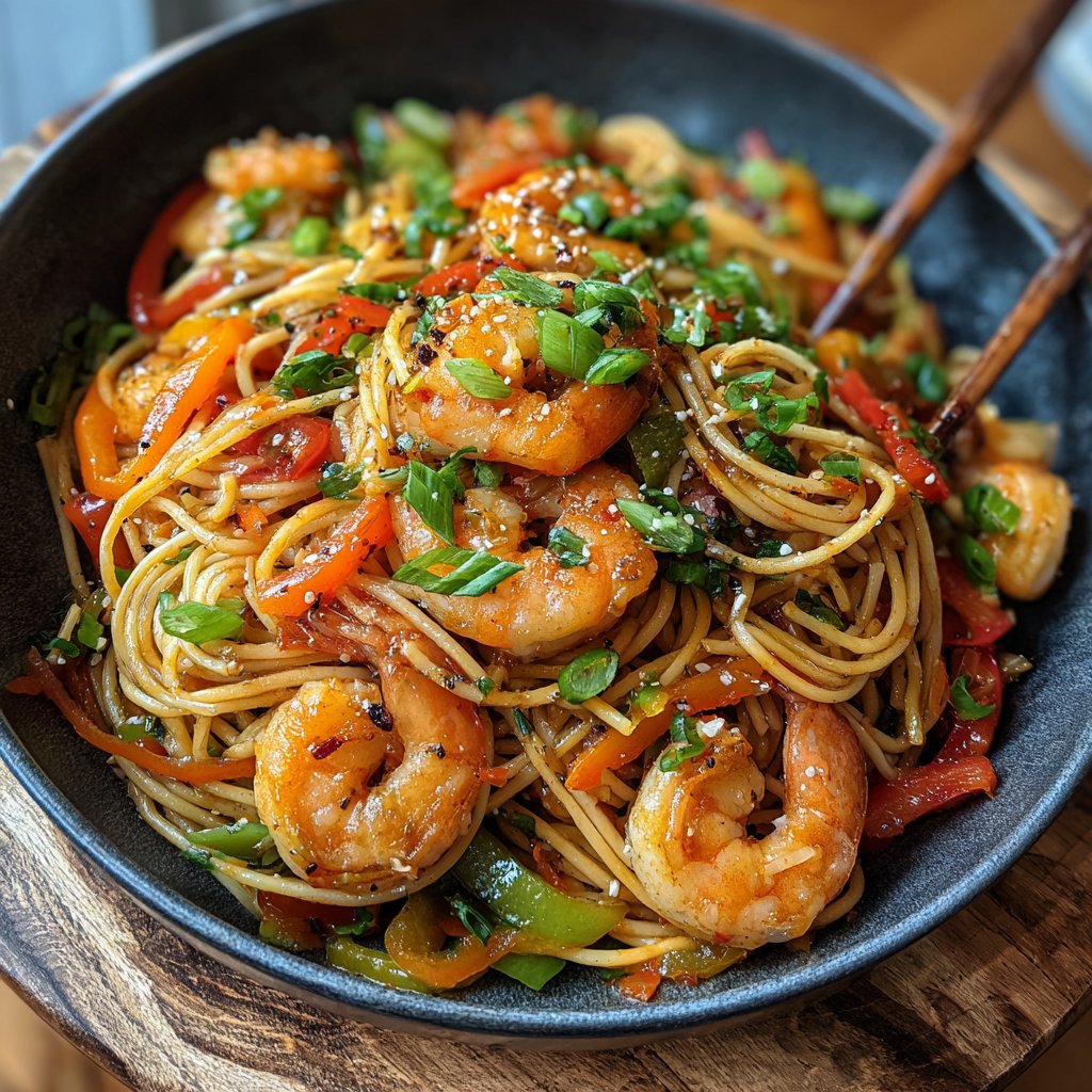 Garnelen-Pfanne mit Spaghetti