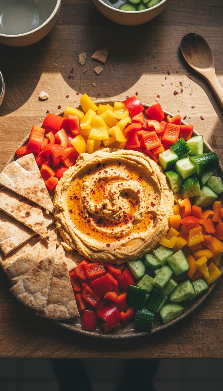 Scharfe Hummus Gemüse Platte