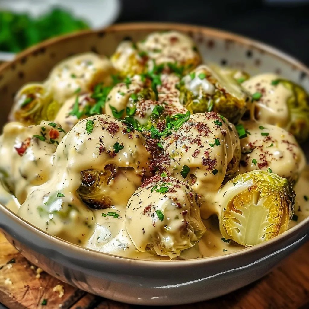 Rosenkohl in cremiger Frischkäse-Senfsauce