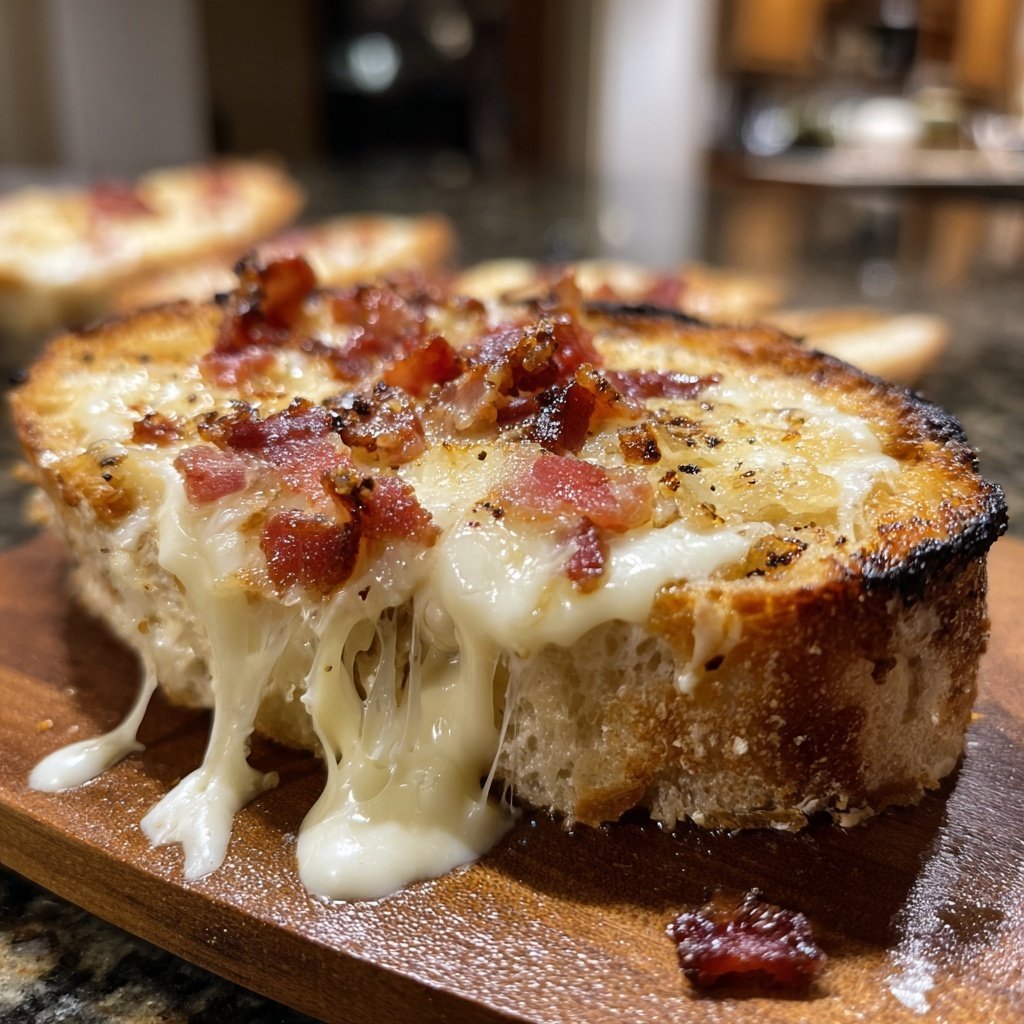 Geschmolzenes Schweizer Käse und Speck Fondue