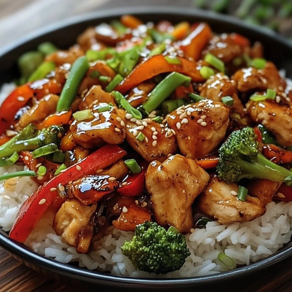 Chinesische Hähnchenpfanne mit Reis